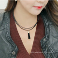 Double Layered leather necklaces with tassel charm necklace